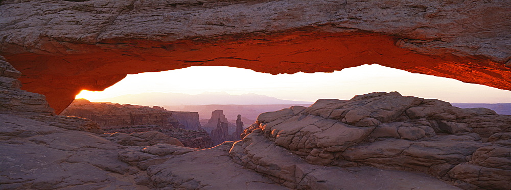 The Mesa Arch, a natural eroded rock arch, in Canyonlands National Park, Mesa Arch, Canyonlands National Park, Utah, USA