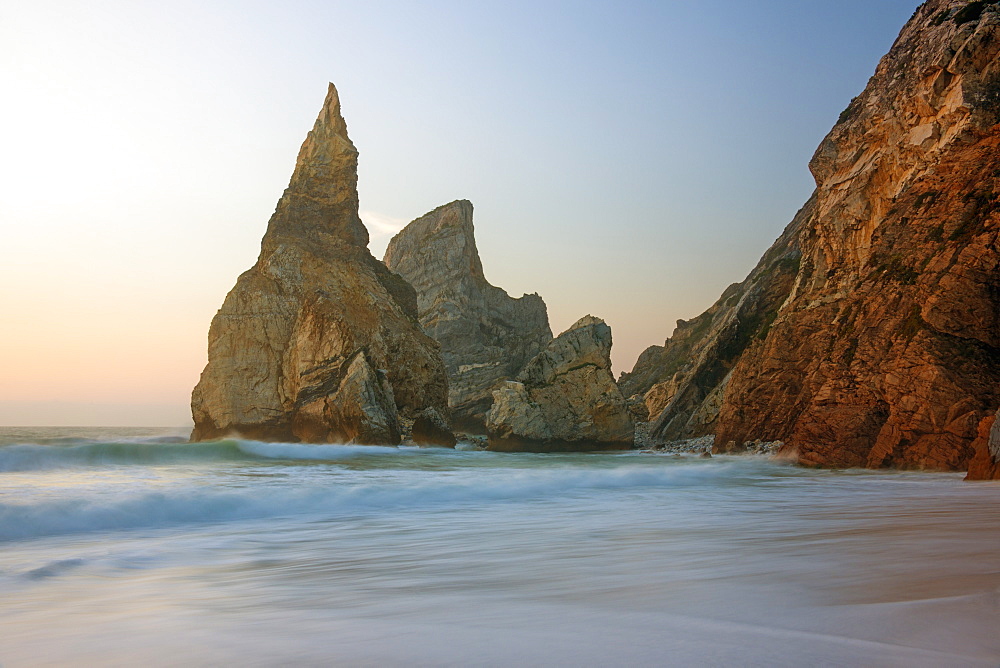 Ursa Beach on the Atlantic coastline has dramatic rock formations called the Giant and the Bear, Ursa Beach, Atlantic Coast, Portugal