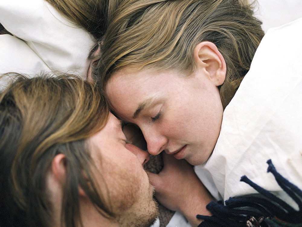Close up of young couple sleeping, Millcreek, Utah, United States of America