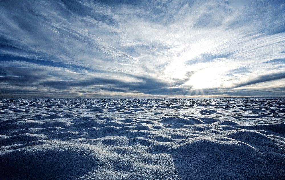 A snow covered field and a view to the horizon, Snow, USA