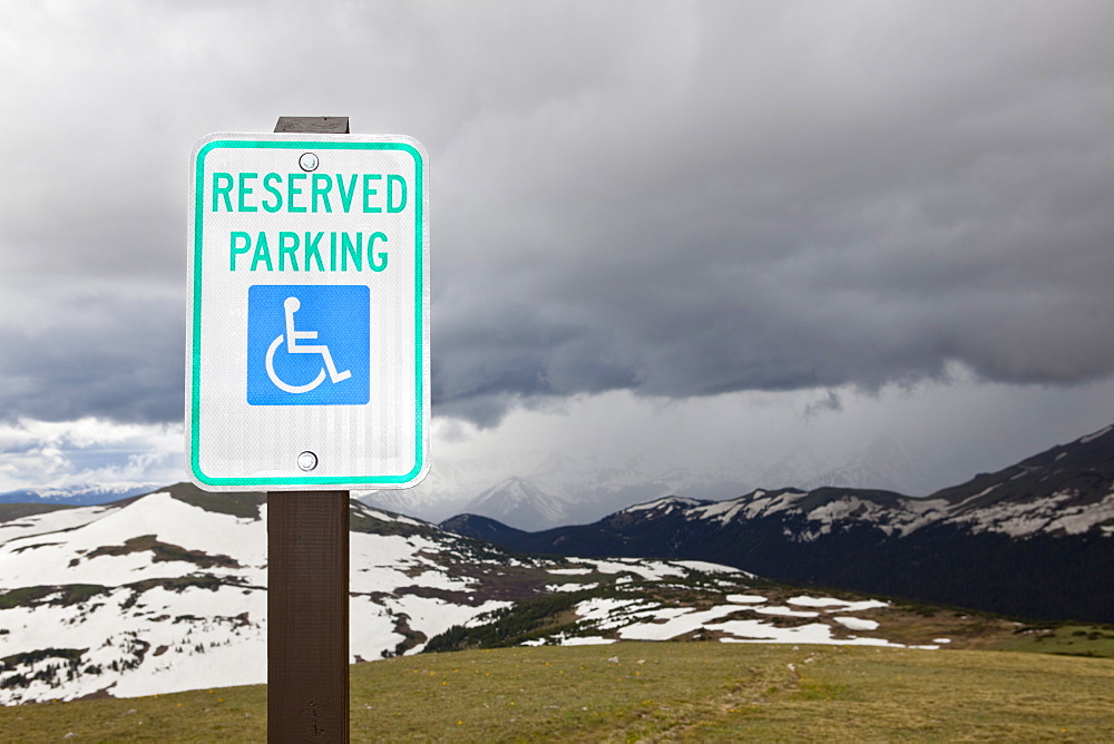 Handicap Parking Sign at a National Park, Rocky Mountain National Park, Colorado, United States of America