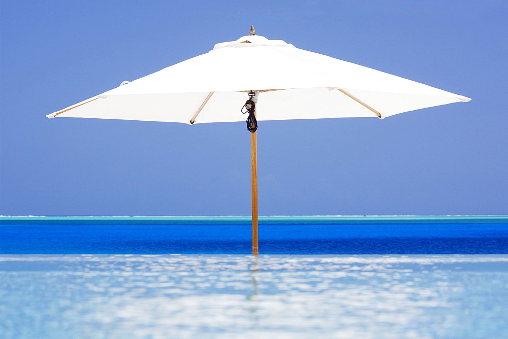 Open Beach Umbrella in Water, Bora Bora, Tahiti, French Polynesia