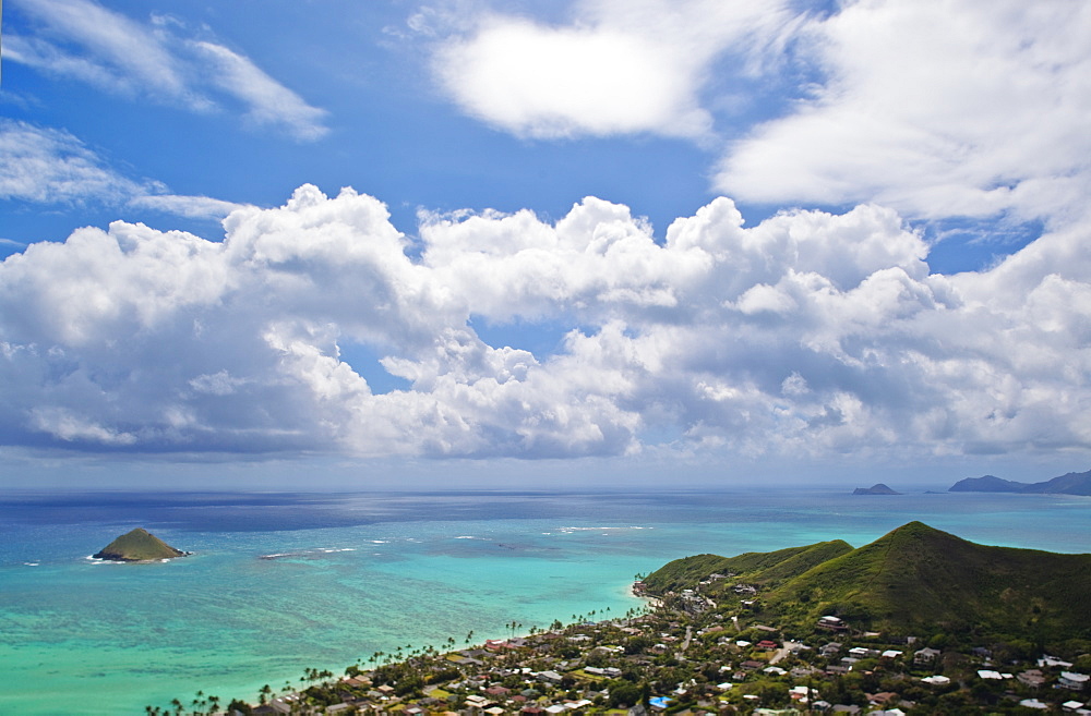 Clouds in blue sky over islands, Hawaii, United States, Hawaii, United States of America