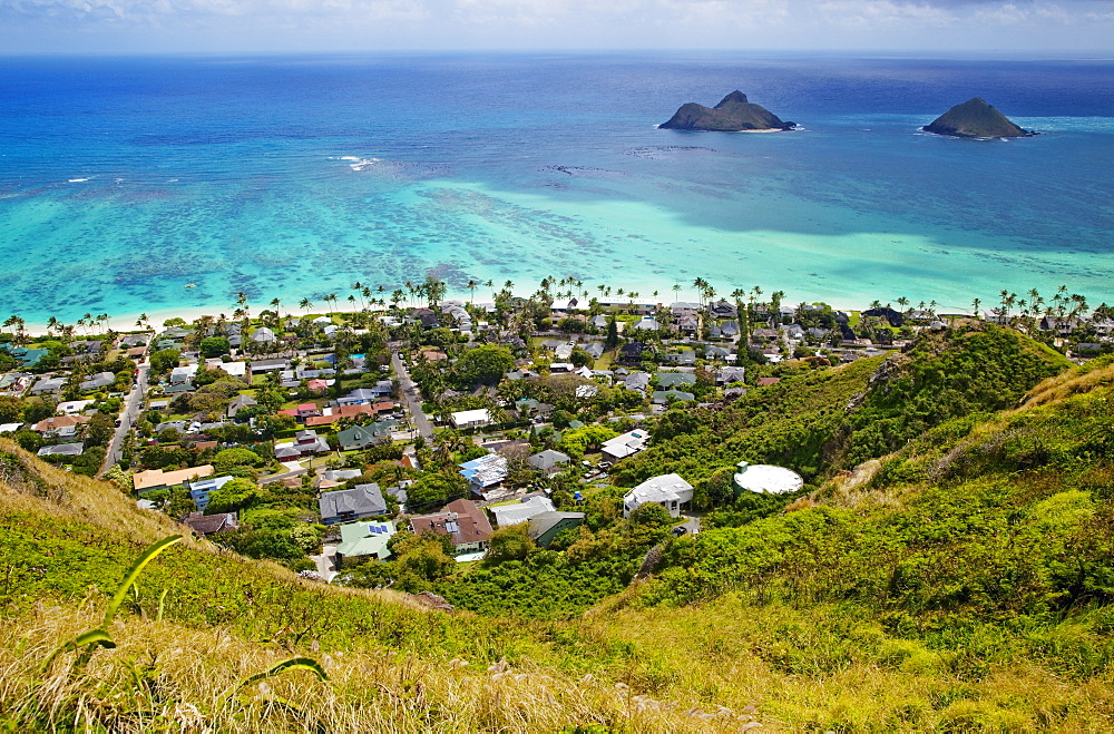 Town of Kailua with Mokulua Islands, Hawaii, United States of America