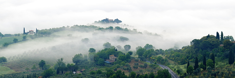 Valley Fog in the Val D'Orcia at Dawn, Rocca d'Orcia, Tuscany, Italy