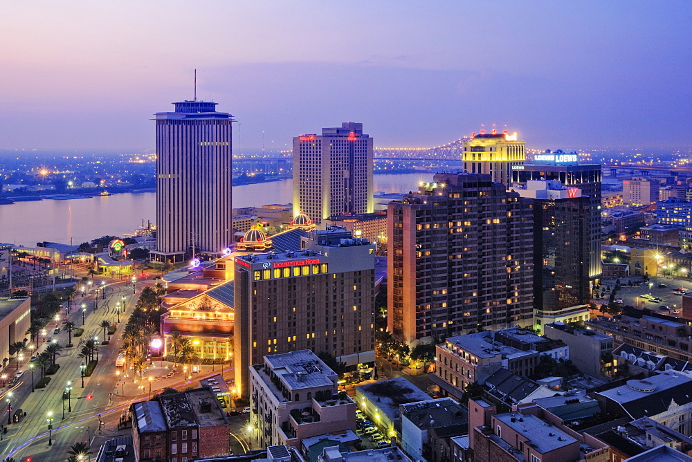 Downtown New Orleans at Dusk, New Orleans, Louisiana, USA