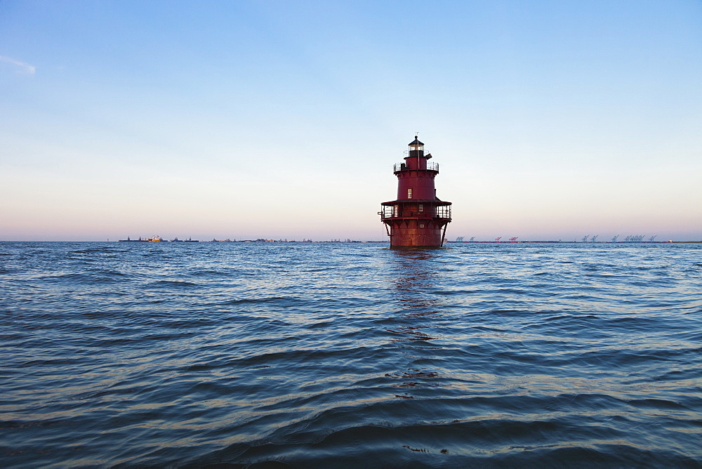 Lighthouse in ocean, Newport News, Virginia, USA