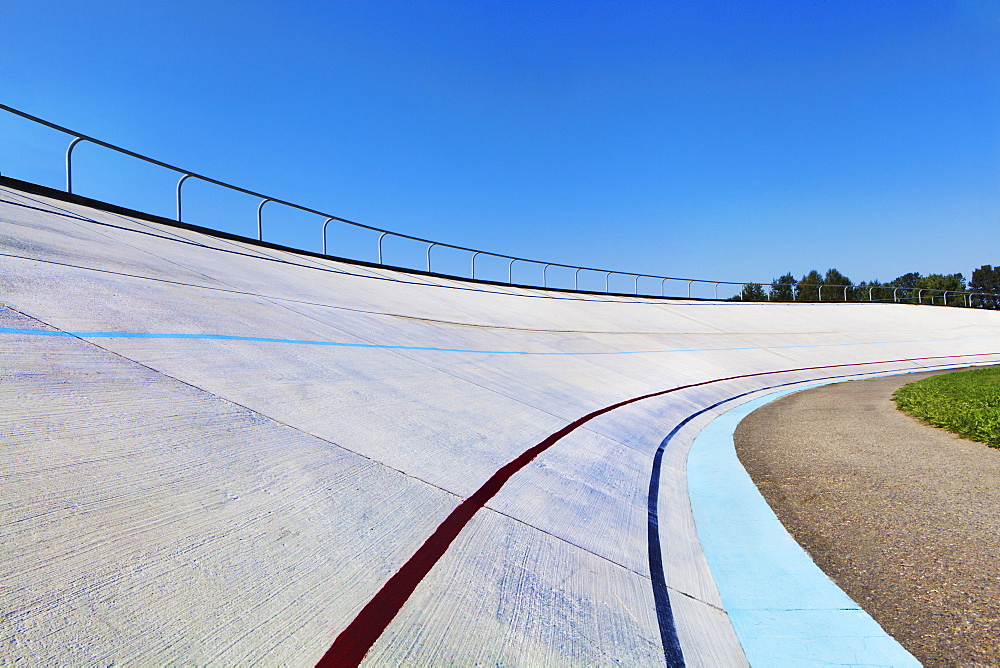 Elevated racing track outdoors, Redmond, Washington, USA