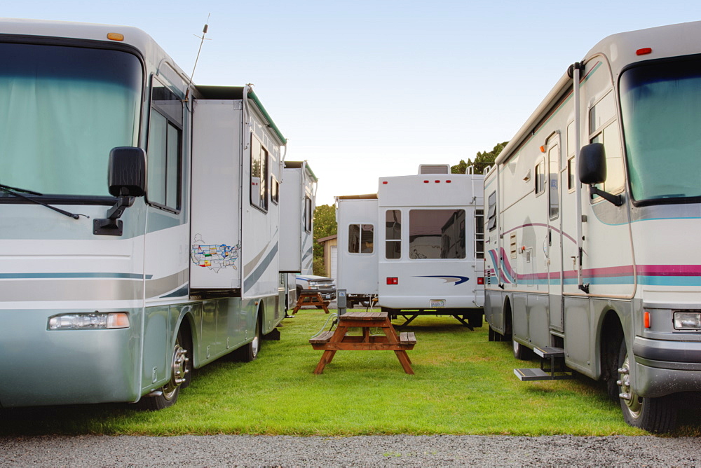 RVs in park, Long Beach, Washington, USA