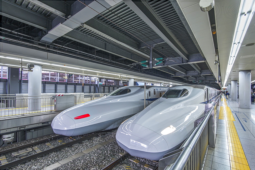 High speed trains in station, Tokyo, Japan