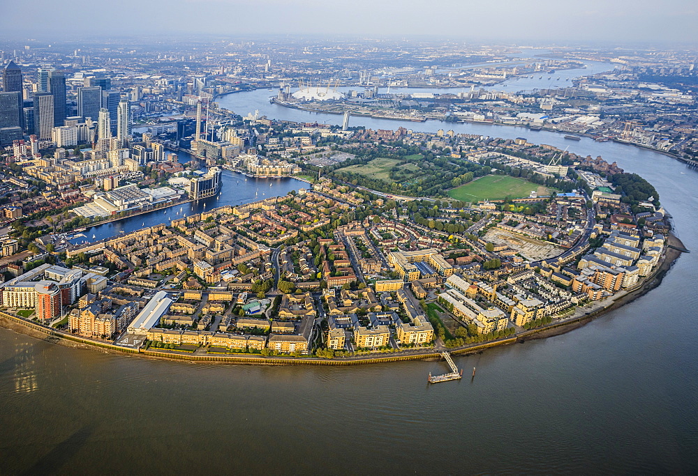 Aerial view of London cityscape and river, England