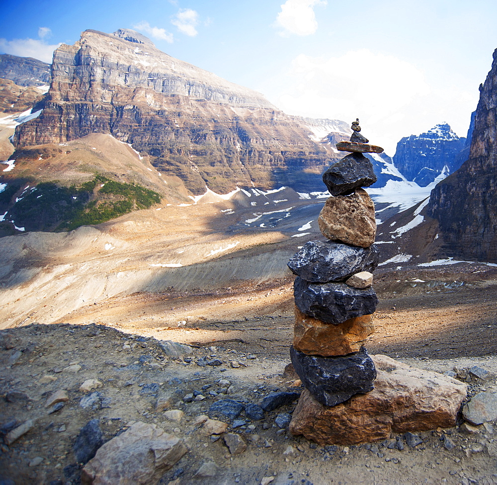 Stacked rocks on Six Glaciers Trail, Banff, Alberta, Canada