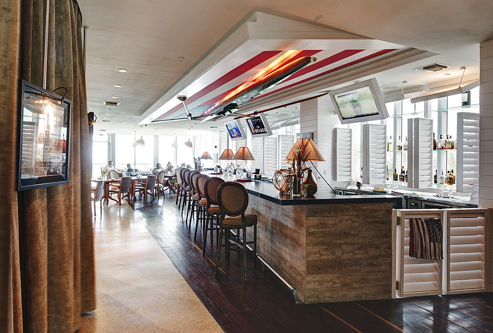 Bar counter in empty restaurant, Miami, Florida, USA