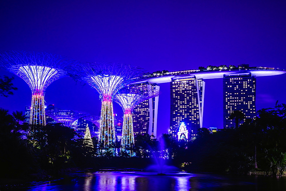 Singapore marina illuminated at night, Singapore