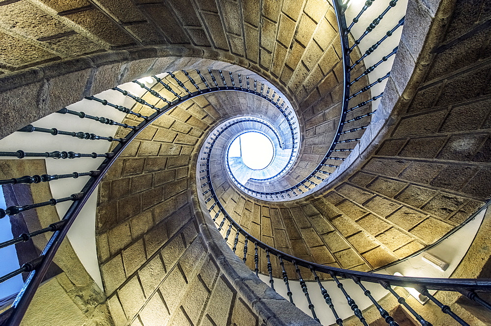 Low angle view of spiral staircase, Santiago de Compostela, A Coruna, Spain