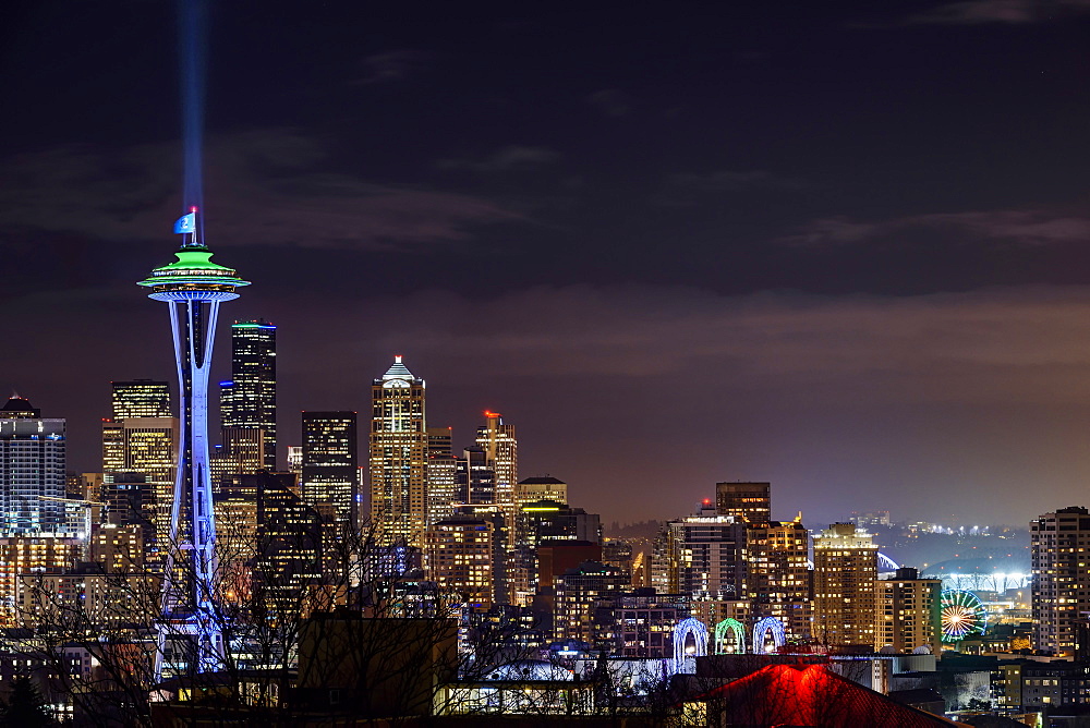 Illuminated cityscape, Seattle, Washington, United States, Seattle, Washington, USA