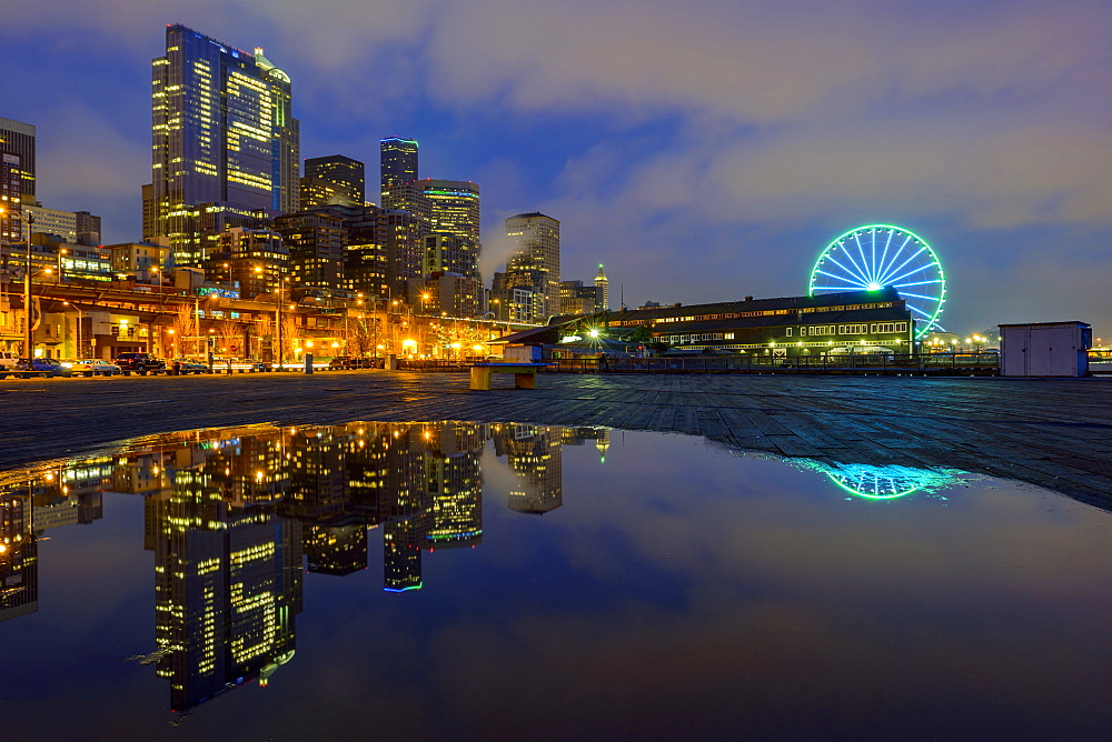 Number 12 illuminated in highrise, Seattle, Washington, United States, Seattle, Washington, USA