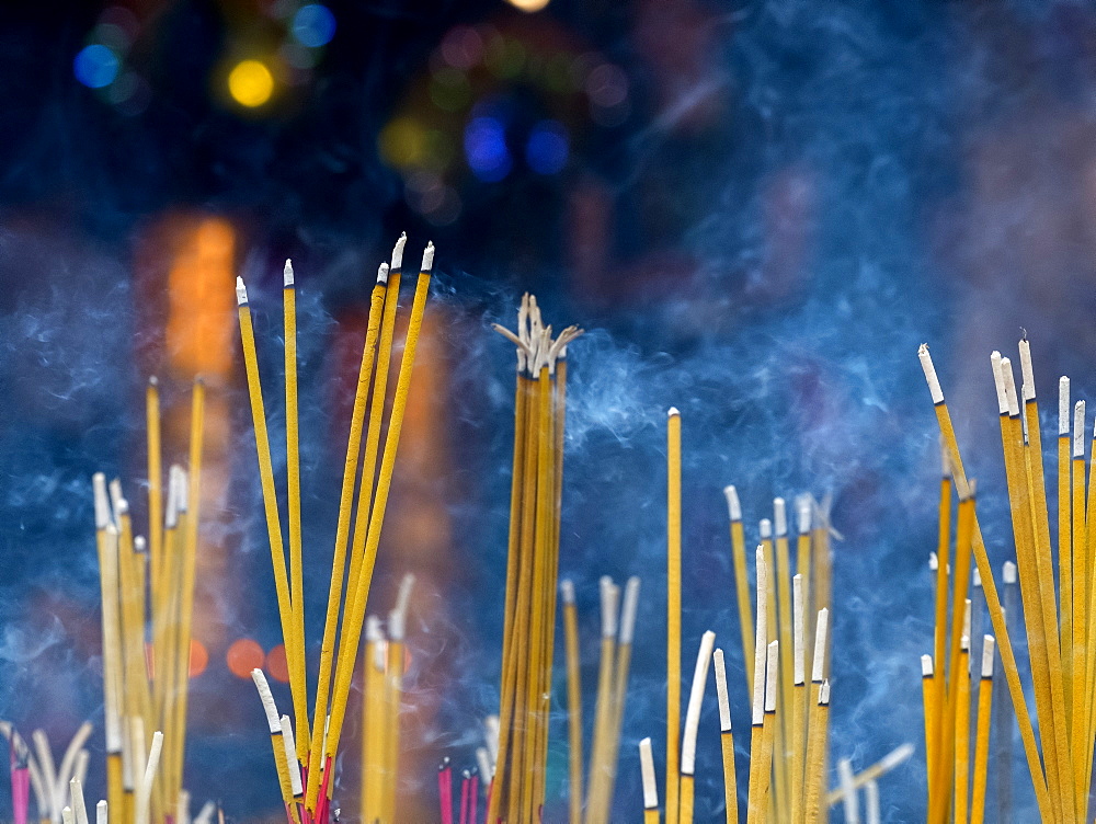 Close up of incense sticks burning, Siem Reap, Siem Reap, Cambodia