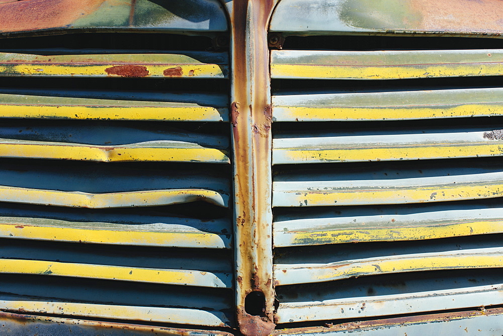 Close up of front grille from abandoned antique truck, Whitman County, Washington, USA