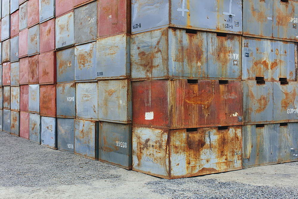 Stack of rusty metal containers, Palouse County, Washington, USA