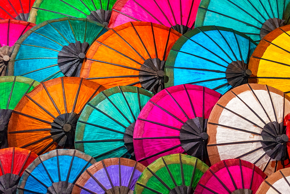 Colorful Umbrellas At Street Market In Luang Prabang, Laos, Laos