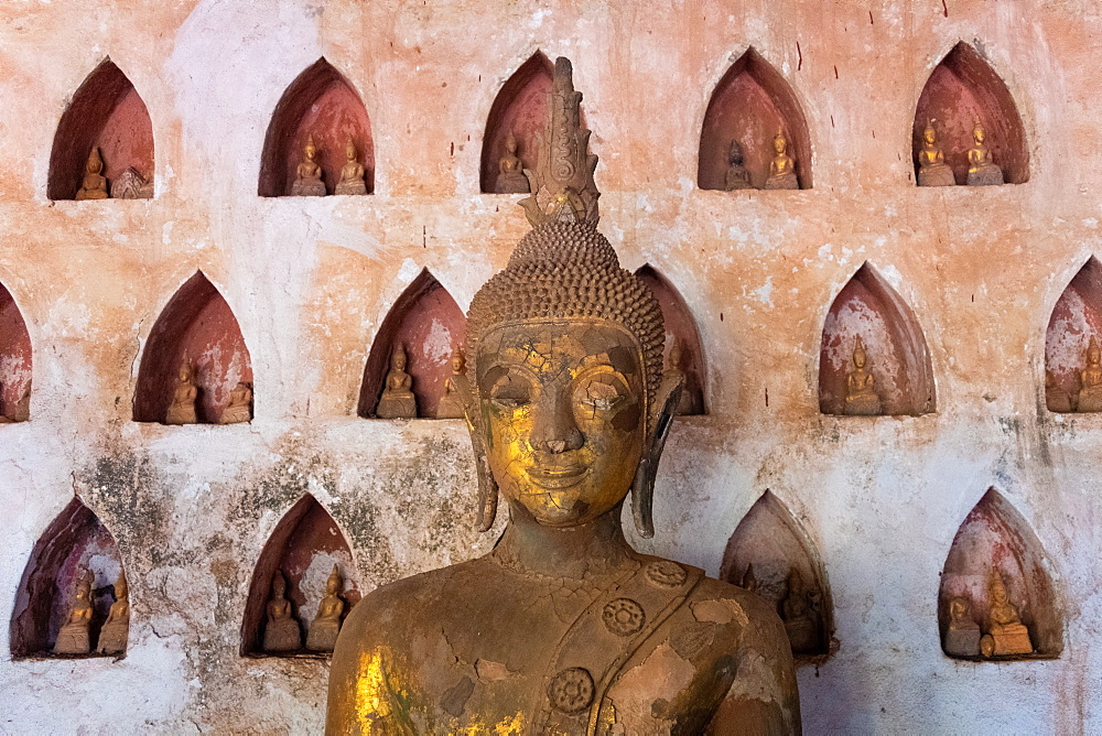 Wat Si Saket, a collection of statues in wall niches, Vientiane, Laos, Laos