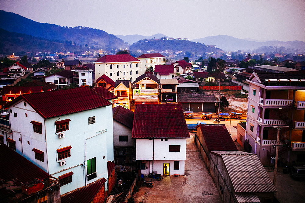 High angle view of the central market square in an Asian town