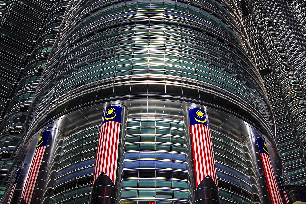 Low angle close up of the exterior of the Petronas Towers, Kuala Lumpur, Kuala Lumpur, Malaysia