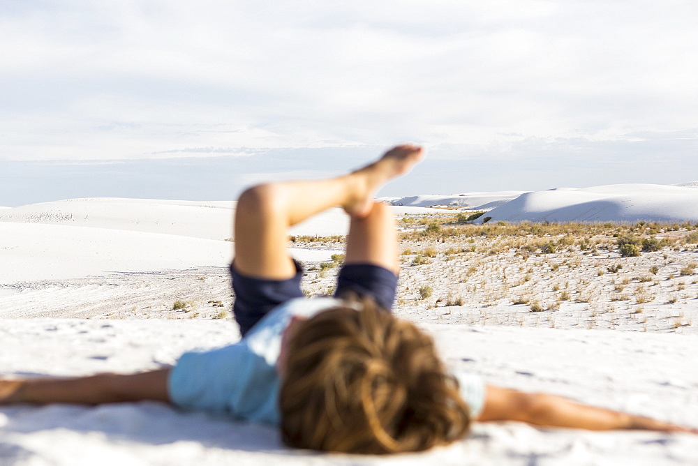 blurred young boy, White Sands National Monument, New Mexico, United States