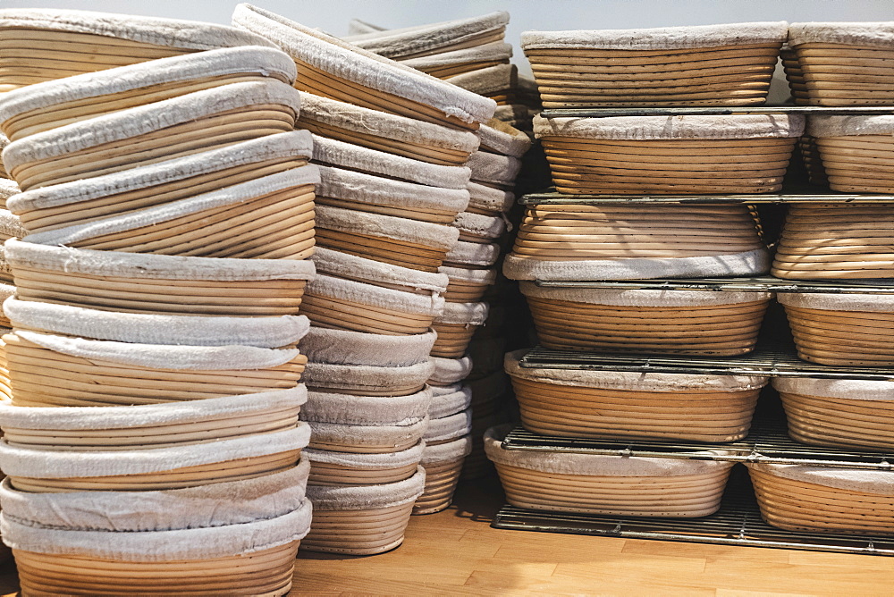 Proving baskets in an artisan bakery making special sourdough bread