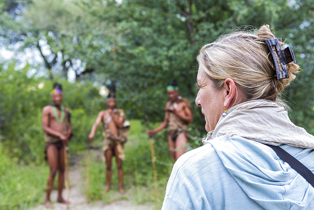 Tourists on a walking trail with members of the San people, bushmen