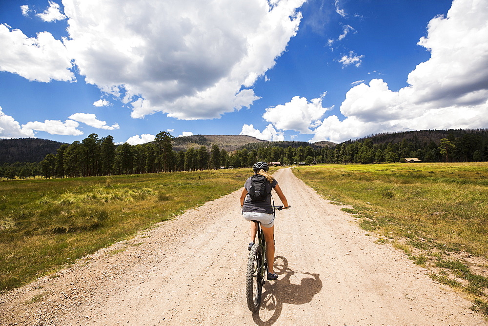 adult woman on mountain bike, New Mexico, United States
