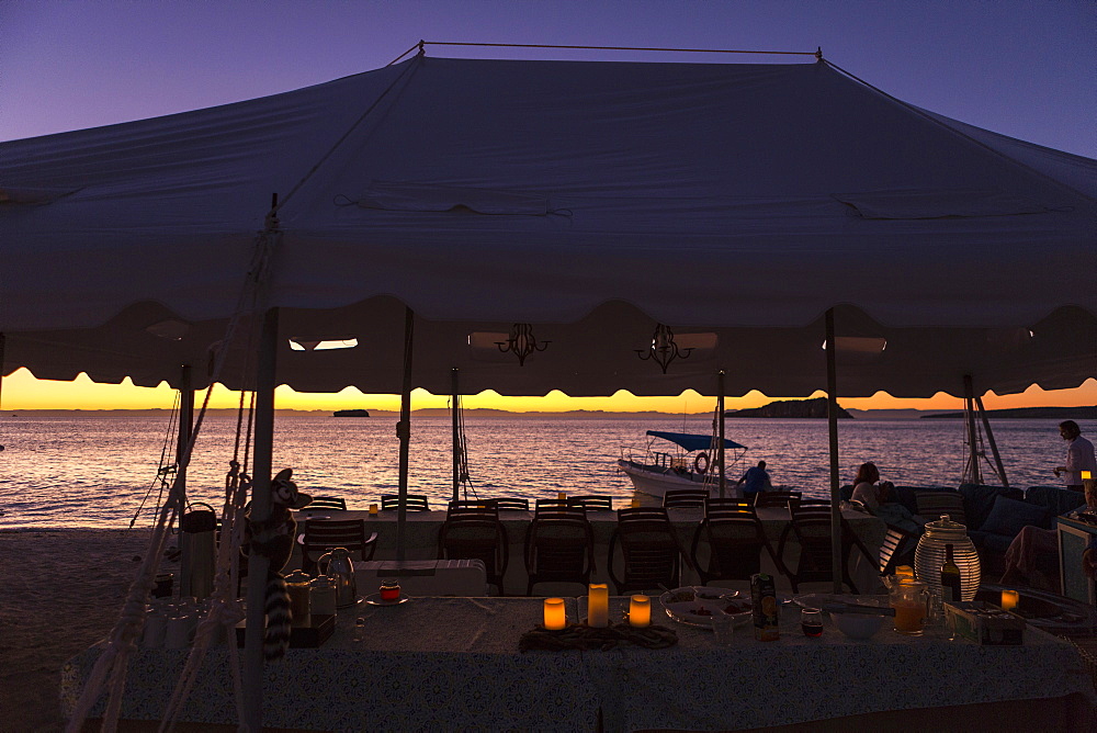 Dinner tent, Isla Espiritu, Sea of Cortes, also known as the Gulf of California, Mexico