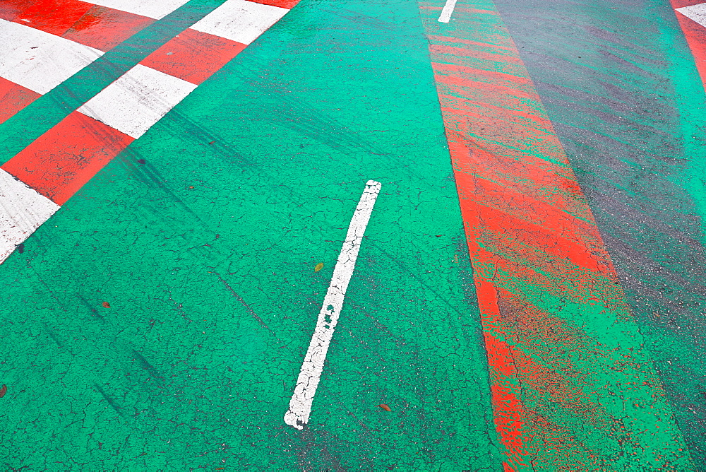 High angle close up of pedestrian crossing and cycle path, Andalusia, Spain