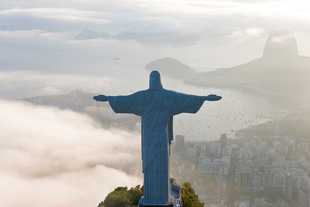 View of the Art Deco statue of Christ the Redeemer on Corcovado mountain in Rio de Janeiro, Brazil