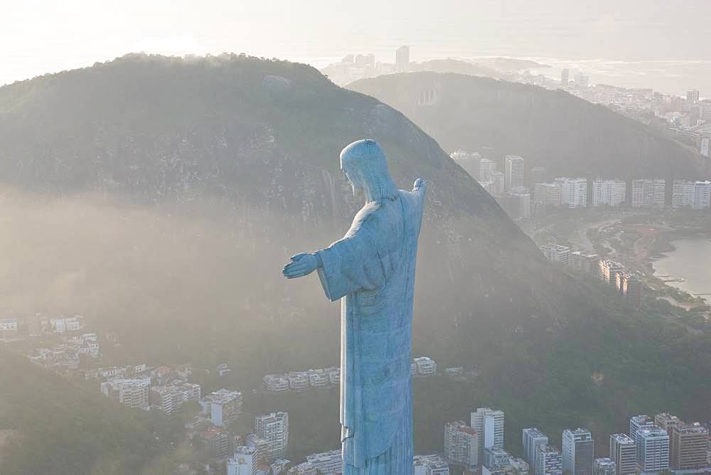 View of the Art Deco statue of Christ the Redeemer on Corcovado mountain in Rio de Janeiro, Brazil