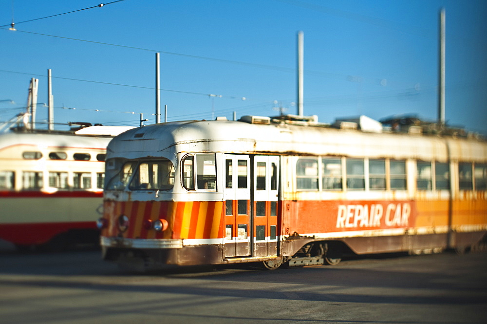 Repair vehicle and tram on rails
