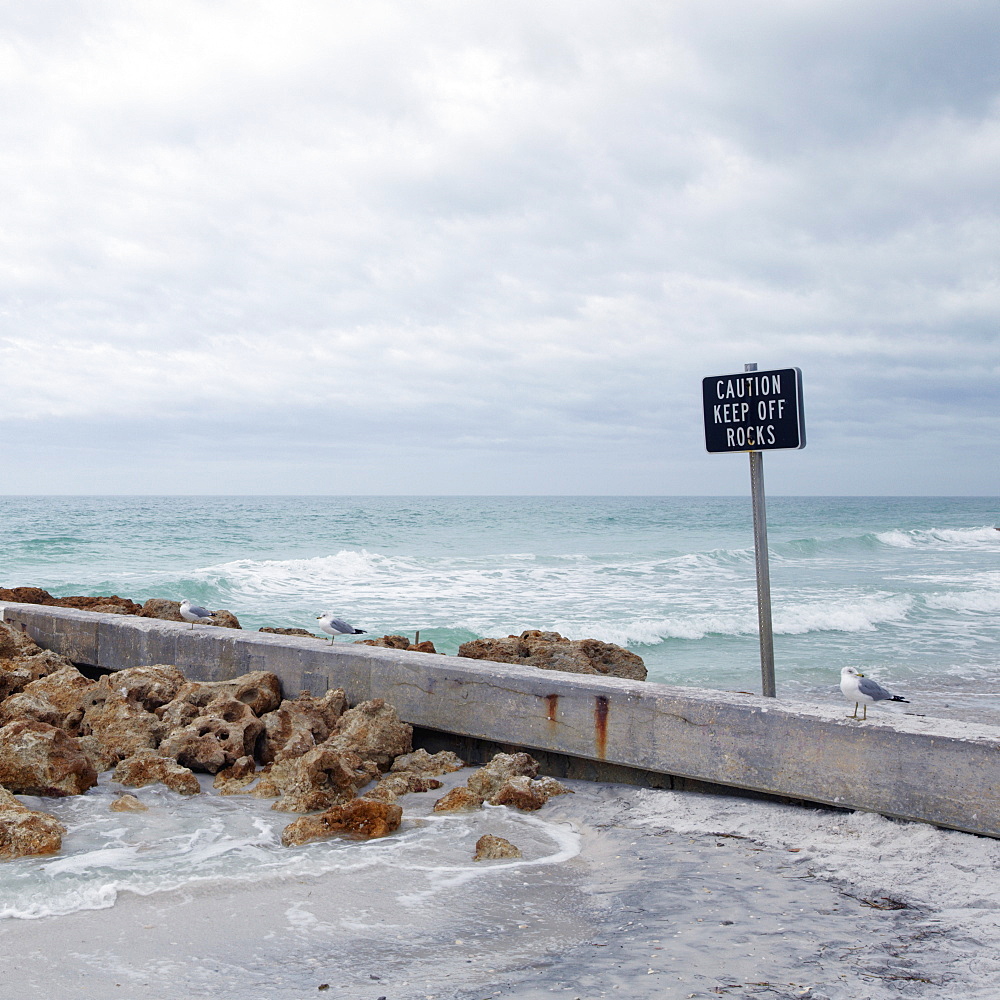 Warning Sign at the Beach, Bradenton, Florida, USA