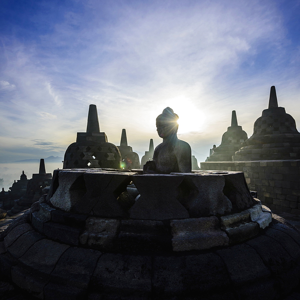 Silhouette of monuments in Borobudur, Jawa Tengah, Indonesia, Borobudur, Jawa Tengah, Republic of Indonesia