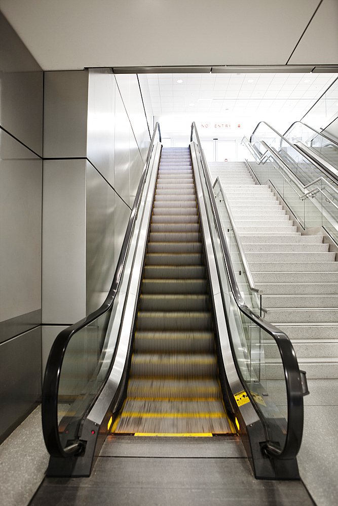 A set of moving steps, escalators.