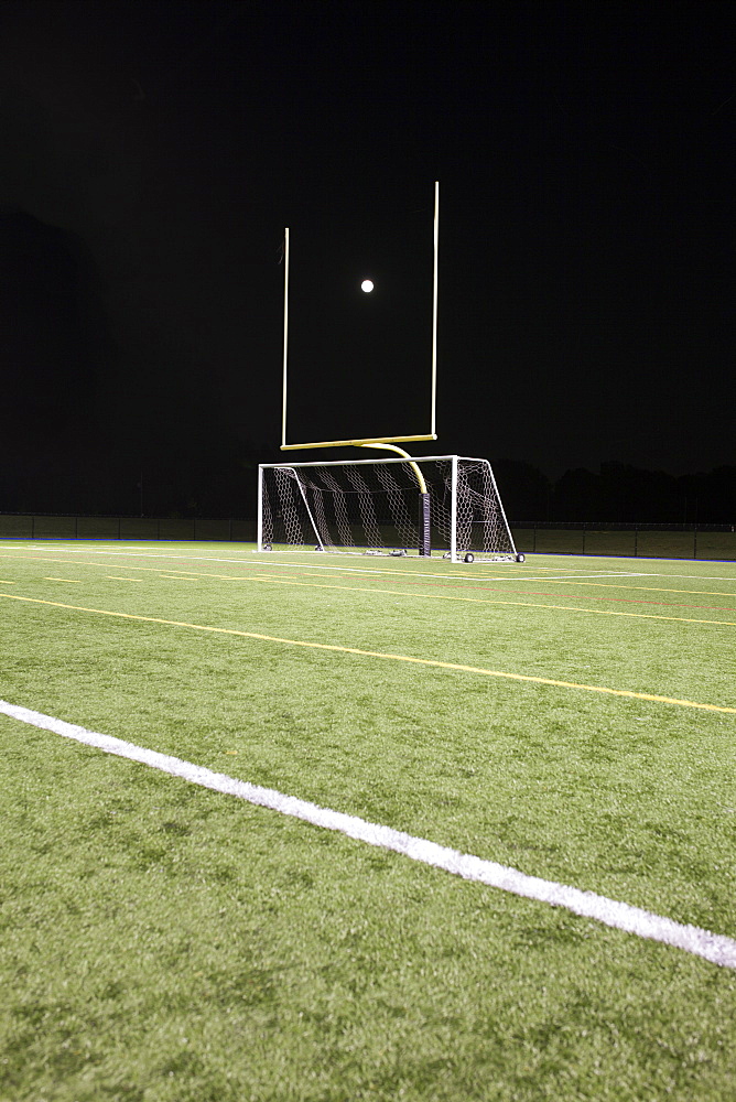 A white ball between the posts on a sports field, scoring, Quebec, Canada