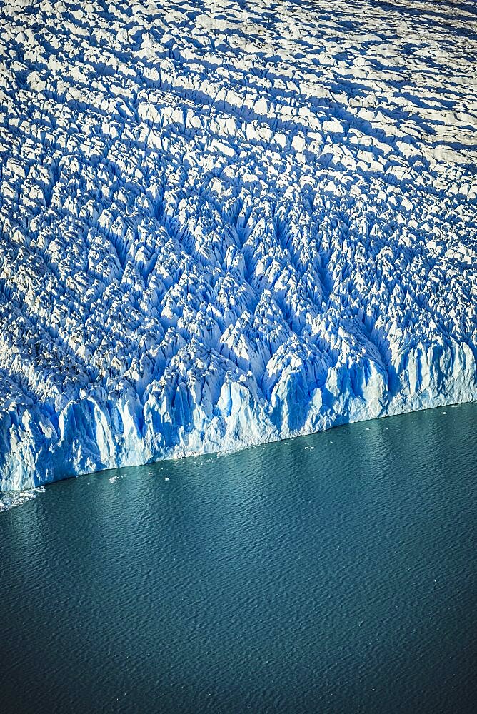 The Perito Moreno Glacier, aerial view of the glacier terminus and the waters of the ocean.