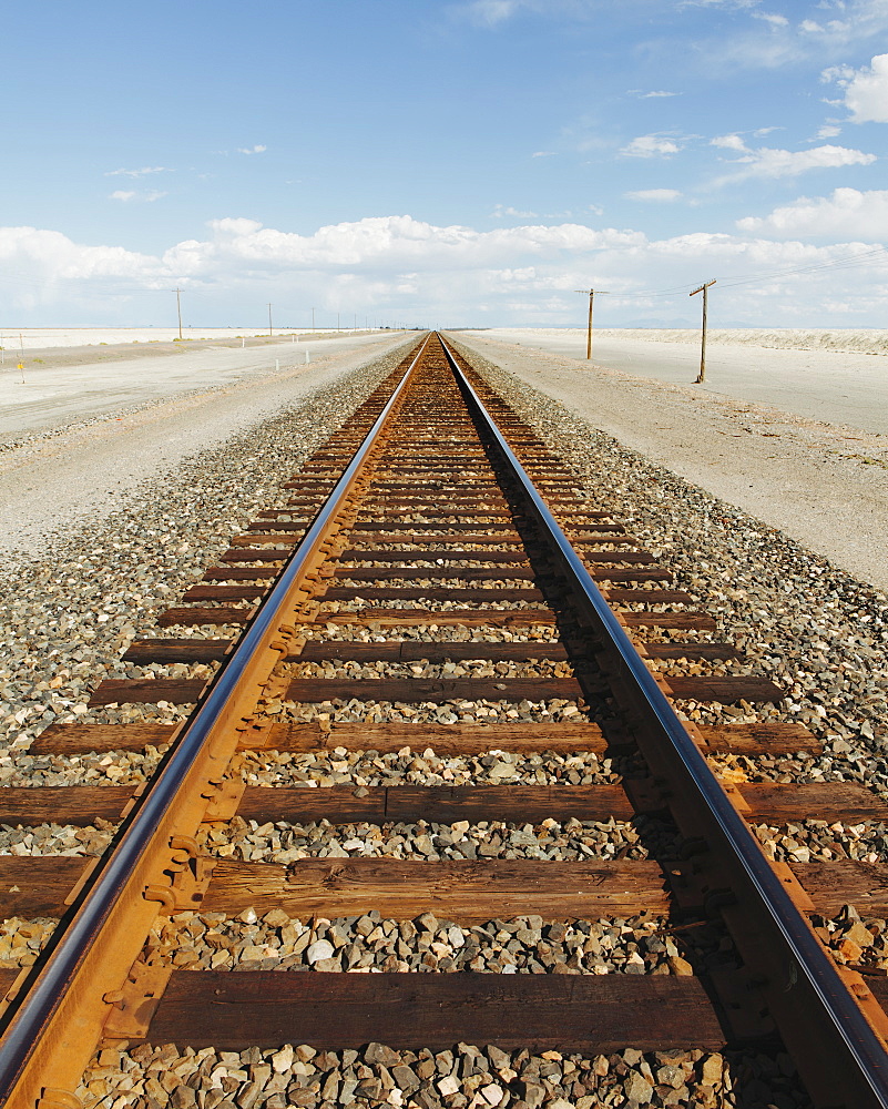 A railroad extending through the desert, near Wendover in Utah, Umatilla County, Oregon, USA