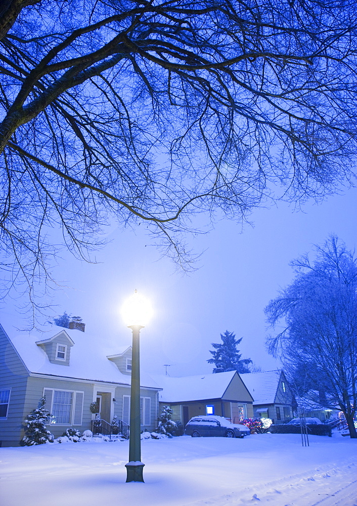 Residential Street in Winter, Portland, Oregon, United States of America