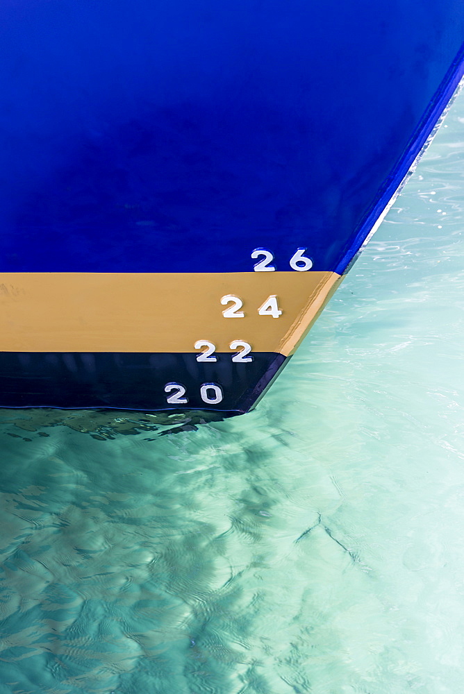 Depth markers painted on ship hull, Milford Sound, New Zealand