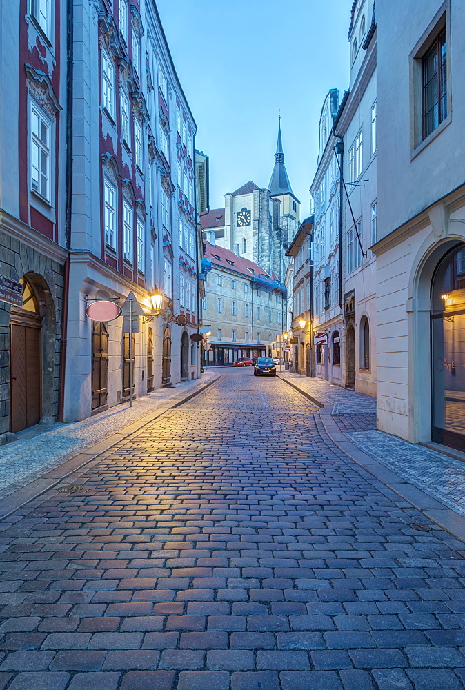 Cobblestone street at dawn, Prague, Czech Republic, Prague, Central Bohemia, Czech Republic