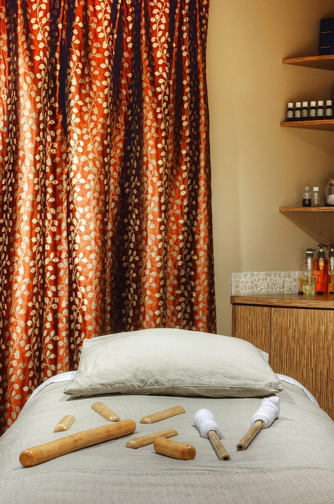 Tools on massage table in beauty salon