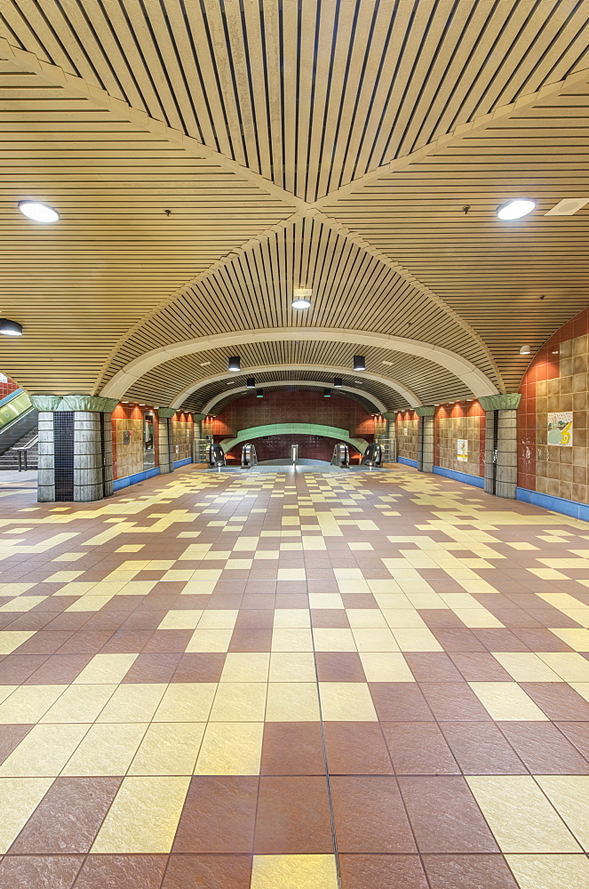 Ornate roof and floor tiles of subway station