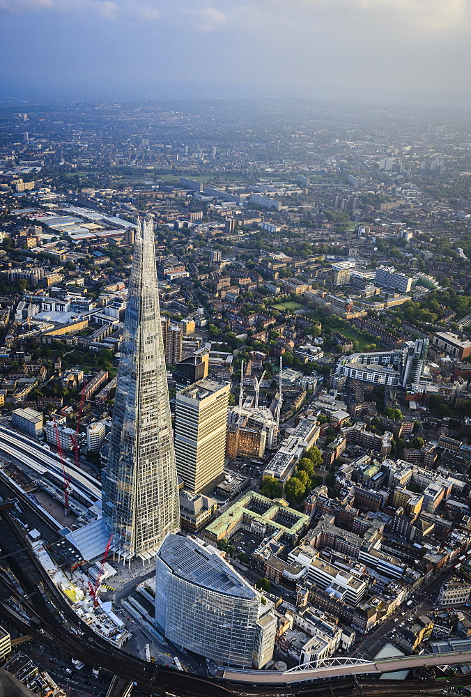 Aerial view of London cityscape and river, England