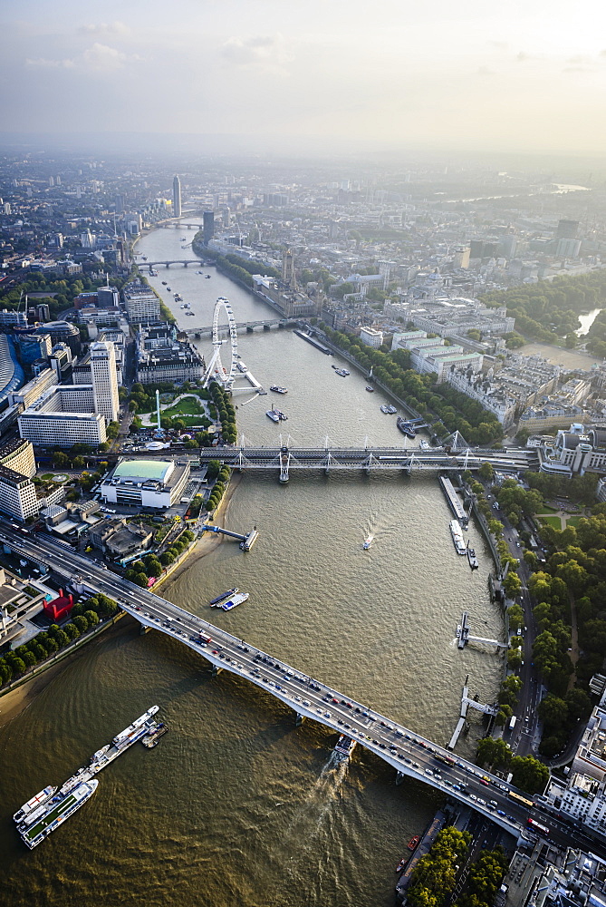 Aerial view of London cityscape and river, England